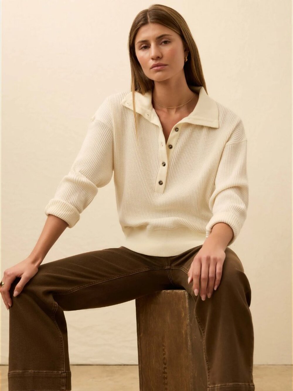 Faherty Après Waffle Henley Top | Coastal Cream | Medium